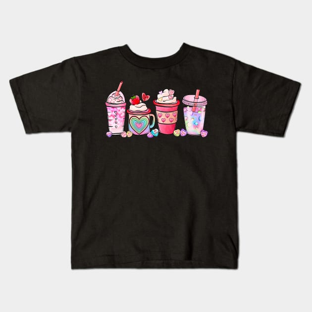 Womens Valentines Day Coffee Couple Matching Family Kids T-Shirt by jadolomadolo